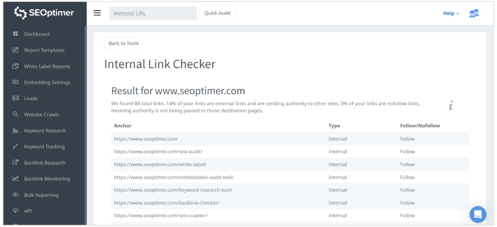 seoptimer internal link checker